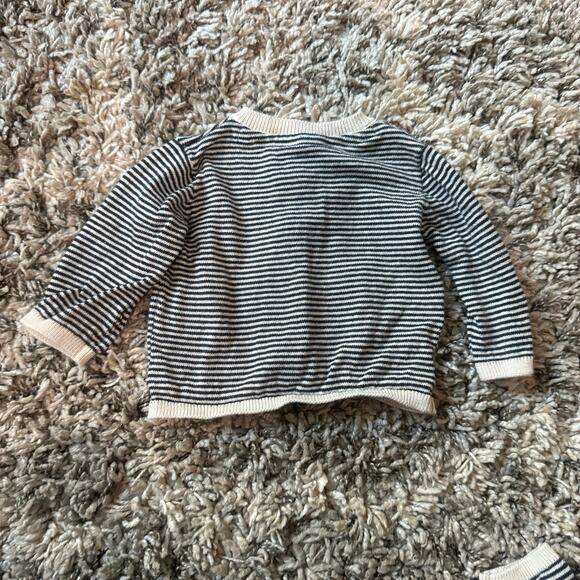 H&M Newborn Baby Cotton Sweater Set Outfit Black Stripe Cardigan Pants Newborn - Picture 4 of 8